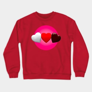 Three red hearts in chocolate pink love Crewneck Sweatshirt